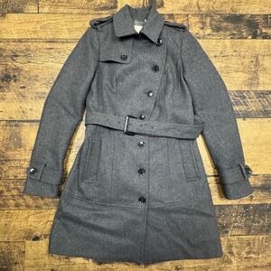 Banana Republic‎ Women Wool Blend Belted Coat Dark Gray Size 0 Long Preppy